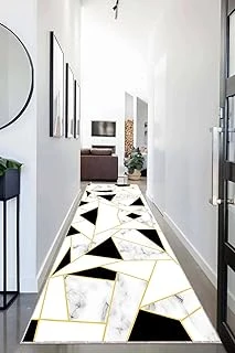 Pelangi Geometrik Desenli Dijital Baskı Yıkanabilir Kaymaz Taban Etnik Kilim Desen Salon Halı, Siyah-Beyaz 80 X 50, 95554110800507 ürün görseli 1