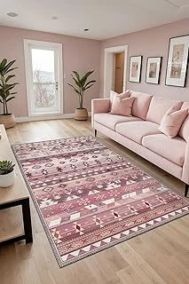 Sanes Kilim Desen Şönil Kaymaz Doğal Pamuk Tabanlı Yıkanabilir Antibakteriyel Çevre Dostu Salon Halısı 100X150 ürün görseli 1