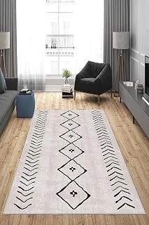 Pelangi Çizgi Bohem Etnik Kilim Desen Dijital Baskı Yıkanabilir Kaymaz Taban Salon Halısı Yolluk, Bej-Siyah 100 X 600 ürün görseli 1