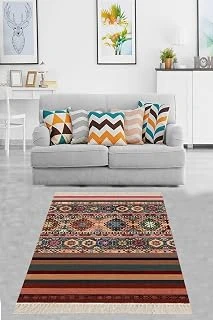 Pelangi Kilim Desenli Etnik Dijital Baskı Yıkanabilir Kaymaz Taban Salon Halısı Yolluk, Kiremit-Yeşil 120 X 200 ürün görseli 1