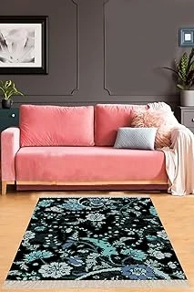 Pelangi Kilim Desenli Dijital Baskı Yıkanabilir Kaymaz Taban Etnik Salon Halısı Yolluk, Yeşil-Siyah 80 X 400 ürün görseli 1