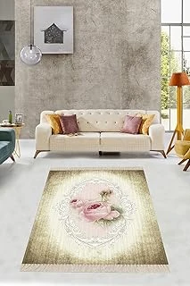 Pelangi Çiçek Gül Desenli Çiçekli Çerçeve Dijital Baskı Yıkanabilir Kaymaz Taban Salon Halısı Yolluk, Bej-Pembe 100 X 200 ürün görseli 1