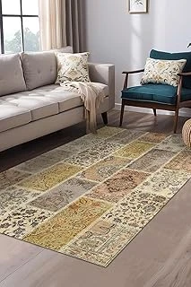 Latte Dizayn Serene Patchwork Desenli Şönil Pamuk Tabanlı Yıkanabilir Kaymaz Antibakteriyel Salon Halısı 160X230 ürün görseli 1