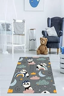 Pelangi Panda Gökkuşağı Bulut Desenli Dijital Baskı Yıkanabilir Kaymaz Taban Tutmaz Çocuk Odası Halısı, Gri-Mavi 160 X 300 ürün görseli 1