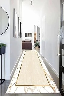 Pelangi Ekru Zemin Gold Çerçeveli Mermer Desenli Dijital Baskı Yıkanabilir Kaymaz Taban Salon Halı Yolluk, Ekru 100 X 600, 95543561006007 ürün görseli 1