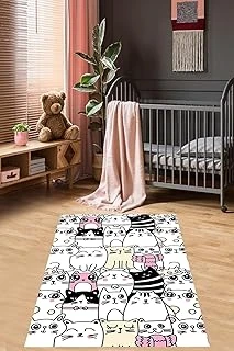 Pelangi Desenli Halı Kedili Halı Dijital Baskı Yıkanabilir Kaymaz Taban Çocuk Odası Halısı, Beyaz 80 X 400 ürün görseli 1