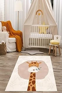 Pelangi Sevimli Zürafa Desen İskandinav Stil Yıkanabilir Kaymaz Taban Tutmaz Çocuk Odası Halısık, Kahve-Pudra-Bej 80 X 600, 7642030806001 ürün görseli 1
