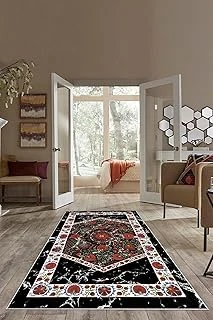 On The Clouds Siyah Zemin Osmanlı Desenli Yıkanabilir Kaymaz Taban Tutmaz Salon Halısı Yolluk Mrtmod17, 60 X 120 ürün görseli 1