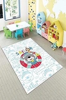 Pelangi Denizci Kahraman Desenli Yıkanabilir Kaymaz Taban Tutmazbebek Çocuk Odası Halısı, Beyaz-Mavi 60 X 120, 90135701160120 ürün görseli 1