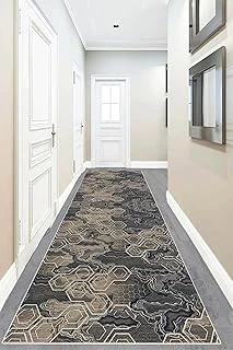 Pelangi Bal Peteği Desenli Renk Geçişli Dijital Baskı Yıkanabilir Salon Halı Yolluk, Gri-Bej 80 X 400, 9555509804007 ürün görseli 1