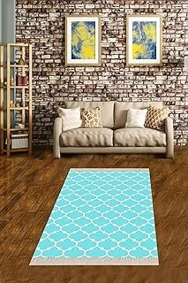 On The Clouds Geometrik Karo Desenli Dijital Baskı Yıkanabilir Kaymaz Taban Salon Halısı Yolluk(Turkuaz) Meg1485Tu, 160 X 300 ürün görseli 1