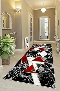 Pelangi Geometrik Üçgen Desenli Dijital Baskı Yıkanabilir Kaymaz Taban Salon Halısı Yolluk, Siyah-Kırmızı 80 X 300, 955582411803007 ürün görseli 1
