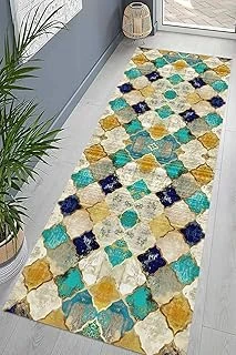 Pelangi Geometrik Desenli Osmanlı Motif Dijital Baskı Yıkanabilir Kaymaz Taban Kilim Model Salon Halısı, Bej 100 X 350, 95545011003507 ürün görseli 1