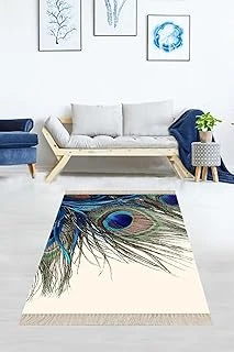 Pelangi Tavuskuşu Tüyü Desenli Dijital Baskı Yıkanabilir Kaymaz Taban Salon Halı Yolluk, Bej 180 X 300 ürün görseli 1