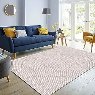 Latte Dizayn Tegan Desenli Kadife Pamuk Tabanlı Yıkanabilen Kaydırmaz Antibakteriyel Salon Halısı 100X160 ürün görseli 1