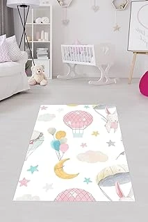 Pelangi Uçan Balon Bulut Desenli Halı Dijital Baskı Yıkanabilir Kaymaz Taban Tutmaz Çocuk Odası Halısı, Beyaz 100 X 500 ürün görseli 1