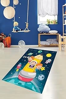 Pelangi Kaşif Çocuklar Desenli Dijital Baskı Yıkanabilir Kaymaz Taban Çocuk Odası Halısı, Lacivert 80 X 50 ürün görseli 1