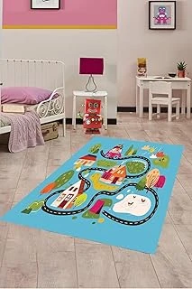 Pelangi Araba Yollu Trafik Yolu Dijital Baskılı Kaymaz Taban Çocuk Odası Halısı, 80 X 500 ürün görseli 1