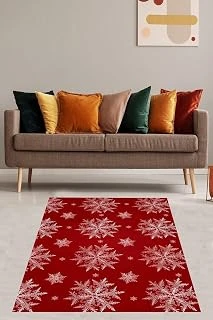 Pelangi Kar Tanesi Desenli Yılbaşı Christmas Yıkanabilir Kaymaz Taban Tutmaz Salon Halısı Yolluk, Kırmızı-Beyaz 80 X 350 ürün görseli 1