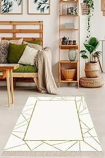 Pelangi Mermer Desenli Gold Çerçeveli Dijital Baskı Yıkanabilir Salon Halı Yolluk, Beyaz 120 X 180 ürün görseli 1