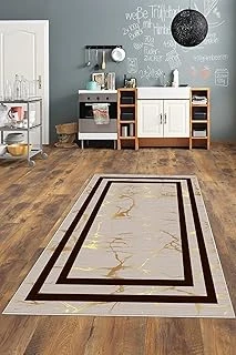 Pelangi Vizon Kahve Kenarlı Yıkanabilir Kaymaz Taban Tutmaz Salon Halısı Yolluk, Vizon-Gold 100 X 150 ürün görseli 1