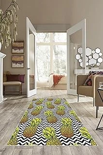 Pelangi Siyah Beyaz Zigzag Ananas Desen Yıkanabilir Kaymaz Taban Tutmaz Salon Halısı Yolluk, Yeşil-Siyah 80 X 250, 13582458025005 ürün görseli 1