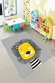Pelangi Gri Aslan Desenli Yıkanabilir Kaymaz Taban Tutmazbebek Çocuk Odası Halısı, Gri-Sarı 160 X 230 ürün görseli 1