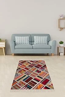 On The Clouds Kilim Desenli Renk Bloklu Etnik Dijital Baskı Yıkanabilir Kaymaz Taban Salon Halı Yolluk Meg1247, 160 X 230 ürün görseli 1