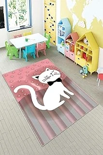 Pelangi Pembe Desenli Yıkanabilir Kaymaz Taban Tutmazbebek Çocuk Odası Halısı, Gri-Pembe 100 X 150 ürün görseli 1