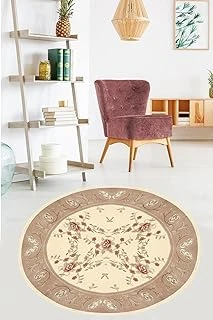 Pelangi Çiçek Gül Desenli Dijital Baskı Yıkanabilir Kaymaz Taban Yuvarlak Salon Hol Halısı, Yavruağzı 60 X 60 ürün görseli 1