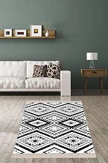 On The Clouds Geometrik Karo Desen Siyah Beyaz Dijital Baskı Yıkanabilir Kaymaz Taban Salon Halı Yolluk Blt-S-234, 160 X 350 ürün görseli 1