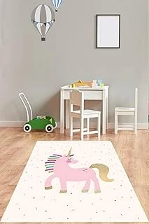Pelangi Pembe Tek Boynuzlu At Desenli Yıkanabilir Kaymaz Taban Tutmaz Çocuk Odası Halısı, Pembe 80 X 500 ürün görseli 1