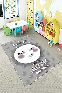 Pelangi Gri Ay Desenli Yıkanabilir Kaymaz Taban Tutmazbebek Çocuk Odası Halısı, Gri-Beyaz 160 X 250, 901357153160250 ürün görseli 1