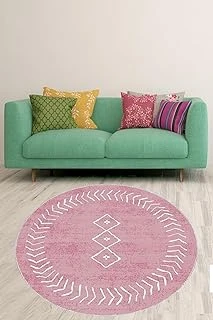 Pelangi Beyaz Geometrik Çizgiler Desenli Bohem Dijital Baskı Yıkanabilir Kaymaz Taban Yuvarlak Salon Halısı, Pembe-Beyaz 100 X 100, 9998002010010005 ürün görseli 1