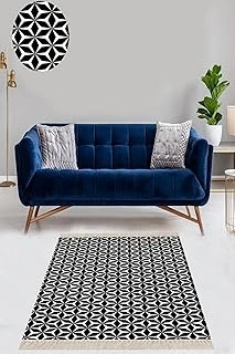 Pelangi Geometrik Desenli Dijital Baskı Yıkanabilir Kaymaz Taban Kilim Desen Salon Halı, Siyah-Beyaz 160 X 230 ürün görseli 1