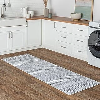 Nuloom Kira Makinede Yıkanabilir Tribal Geometrik Yolluk Halı, 2' 6" X 12', Gri ürün görseli 1
