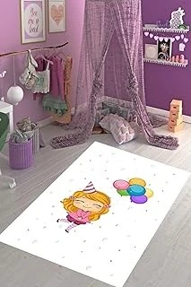 Pelangi Küçük Kız Desenli Renkli Benekli Dijital Baskı Yıkanabilir Kaymaz Taban Çocuk Bebek Odası Halısı, Beyaz 120 X 200 ürün görseli 1
