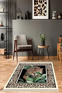 Pelangi Leopar Desenli Dijital Baskı Yıkanabilir Kaymaz Taban Salon Halısı, Kahverengi 120 X 180 ürün görseli 1