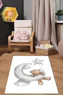 Pelangi Ayda Sallanan Uyuyan Ayıcık Bulut Yıldız Yıkanabilir Kaymaz Taban Tutmaz Çocuk Odası Halısık, Gri-Beyaz 80 X 150, 7642023801501 ürün görseli 1
