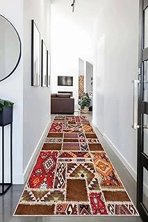Pelangi Kilim Desenli Etnik Dijital Baskı Yıkanabilir Kaymaz Taban Salon Halı Yolluk, Kırmızı 80 X 500, 95541126805007 ürün görseli 1