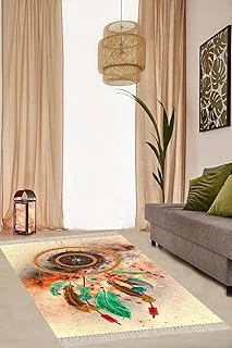 Pelangi Etnik Desen Dijital Baskı Yıkanabilir Salon Halısı, Bej 120 X 120 ürün görseli 1