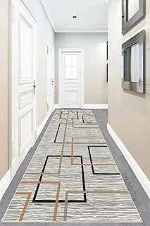 Pelangi Geometrik Desenli Renkli Dijital Baskı Yıkanabilir Kaymaz Taban Salon Halısı Yolluk, Gri-Turuncu 100 X 150, 9555628111001507 ürün görseli 1