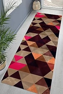 Pelangi Geometrik Üçgen Desenli Dijital Baskı Yıkanabilir Kaymaz Taban Salon Halısı Yolluk, Vişne-Bej 100 X 300, 95552401003007 ürün görseli 1
