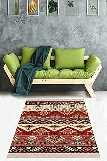 Pelangi Kilim Desenli Etnik Dijital Baskı Yıkanabilir Kaymaz Taban Salon Halısı Yolluk, Bej-Bordo 160 X 230 ürün görseli 1