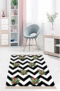 Pelangi Flamingo Zigzag Desenli Dijital Baskı Yıkanabilir Kaymaz Taban Salon Halı, Siyah-Beyaz 180 X 180 ürün görseli 1