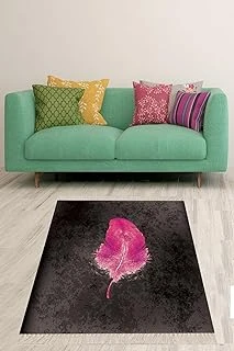 On The Clouds Fuşya Kuş Tüyü Desenli Çerçeveli Yıkanabilir Kaymaz Taban Tutmaz Salon Halısı Yolluk Blt-S-391, 80 X 250 ürün görseli 1