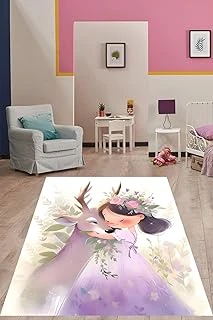 Pelangi Çiçek Taçlı Geyik Seven Kız Yıkanabilir Kaymaz Taban Tutmaz Çocuk Odası Halısı, Lila-Beyaz 160 X 230 ürün görseli 1