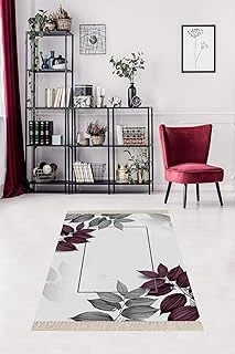 On The Clouds Gri Zemin Yaprak Desenli Dijital Baskı Yıkanabilir Kaymaz Taban Salon Halı Yolluk Meg235Mg, 80 X 400 ürün görseli 1