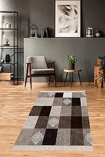 Pelangi Kilim Desenli Etnik Dijital Baskı Yıkanabilir Kaymaz Taban Salon Halı Yolluk, Gri 40 X 40, 42541127404005 ürün görseli 1