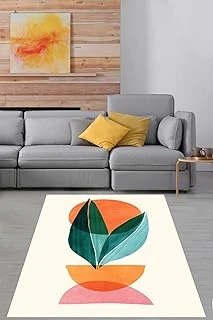 Pelangi Yaprak Desenli Renkli Soyut Motifli Yıkanabilir Kaymaz Taban Tutmaz Salon Halısı Yolluk, Turuncu-Yeşil-Beyaz-Pembe 100 X 350 ürün görseli 1